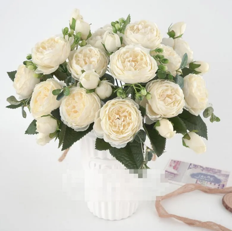 VINFUTUR 15 fiori artificiali bouquet di peonie finte peonie in seta decorazione per casa, matrimonio, ufficio, festa, camera, bianco
