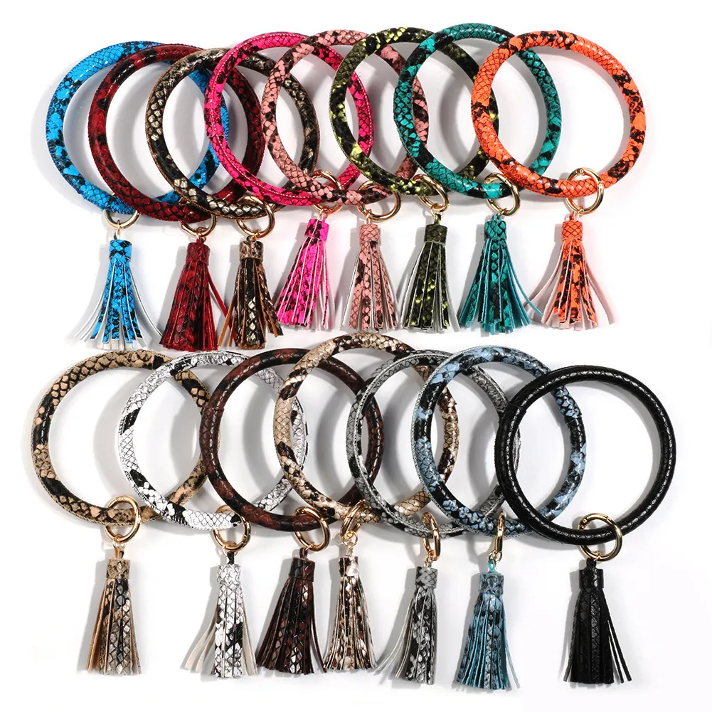 Tassel Bangle Keychain Braceletes Keyring Snake Leather O pulseira Pulseira Círculo Charme Chaveiro Titular Pulseiras Festa Favor DBC VT1164