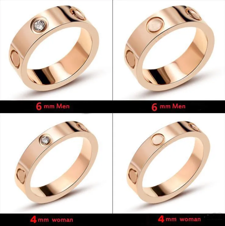 4mm 6mm stalowe paznokcie stalowe śrubokręt pierścień miłość mężczyźni i kobiety różane złota biżuteria dla miłośników para pierścienie Prezent rozmiar 5-11