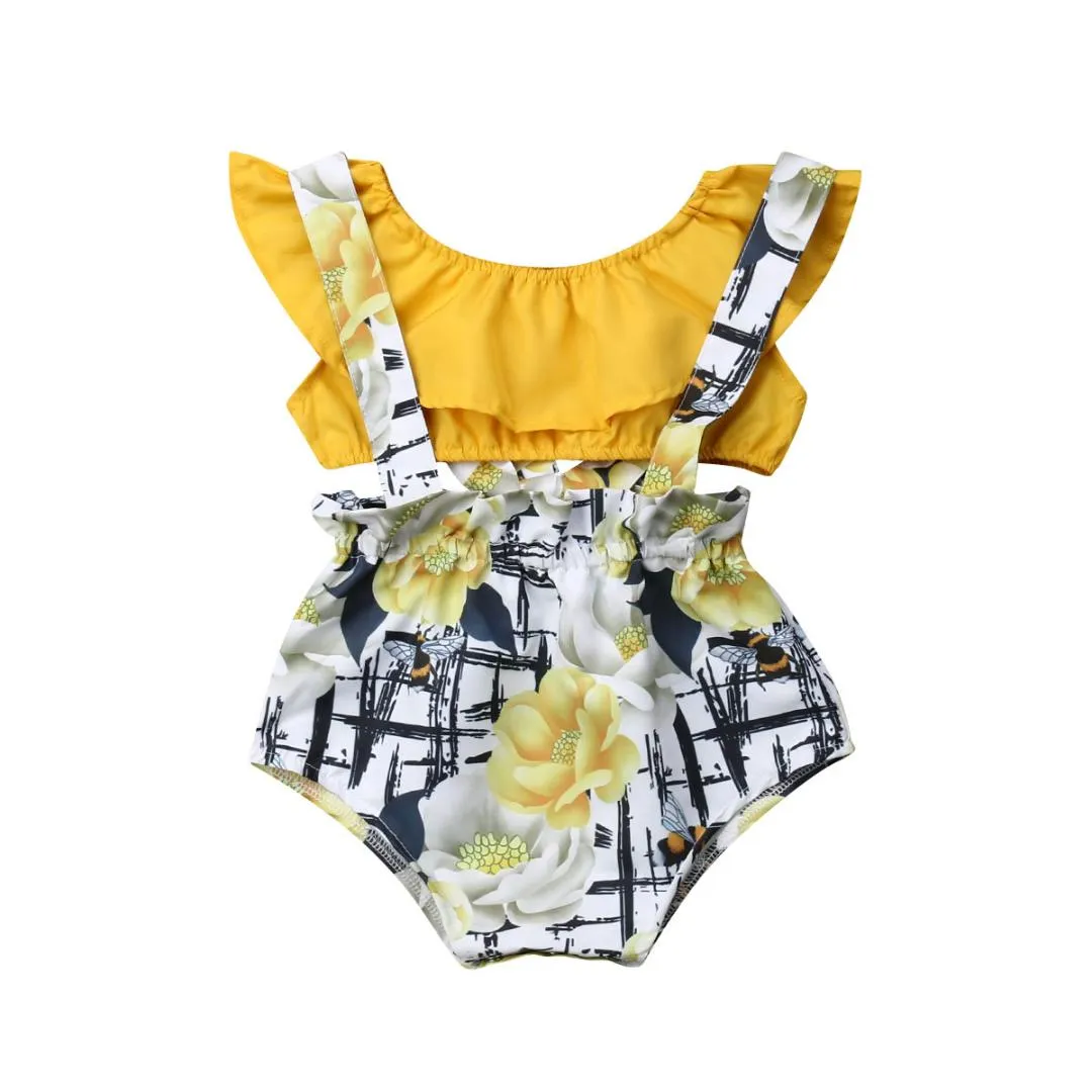 2019 canis estate 2pcs neonato neonata floreale pagliaccetto tubo tubo giallo collo alto superiore in PP pantaloncini pantaloni abbigliamento vestiti carino set