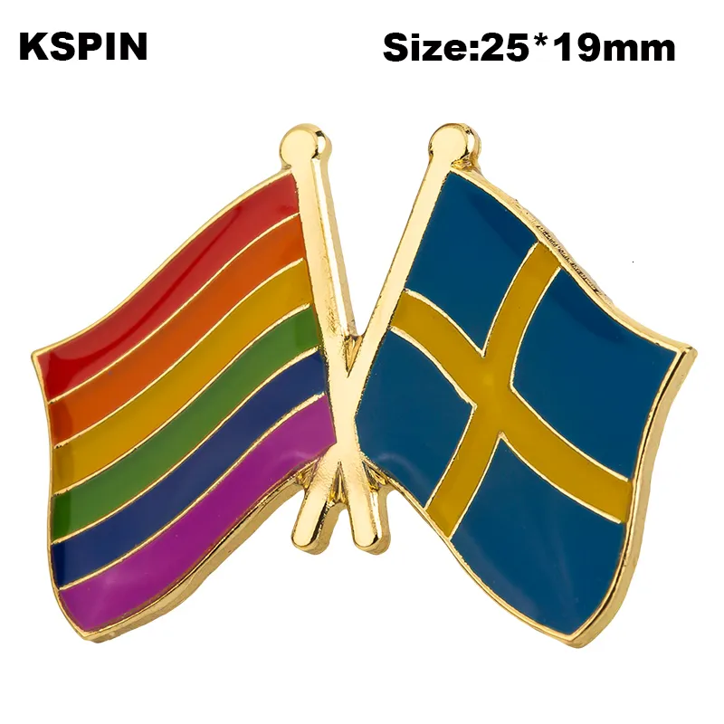 Rainbow & Sweden Friendship Flag Lapel Pin Flag Badge Lapel Pins Badges Brooch XY0578-2