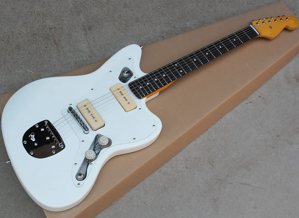 Заводская оптовая белая электрическая гитара с пикапами P 90, белый пикер, фрета розового дерева, предлагая индивидуальные услуги