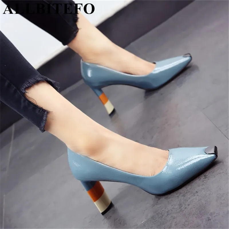 ALLBITEFO Colored Heel Fashion Women High Heel Shoes Metal Square Toe Girls Party Wedding Shoes Spring Women Pumps High Heels From 52 35 DHgate