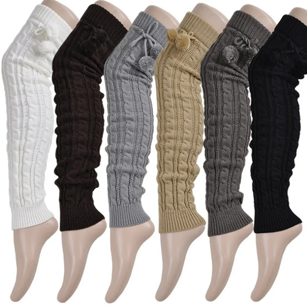 Women Crochet Knit Ribbed Leg Warmers Solid Knee High Winter