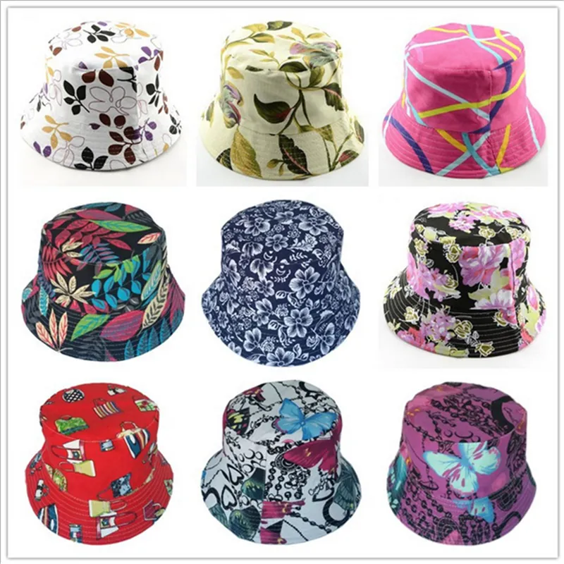 Kvinnor Floral Grid Bucket Hat Basin Fisherman Cap Topee Outdoor Travel Canvas Casual Sunhat Classic Printed Beanie Hat Folding Caps B71601