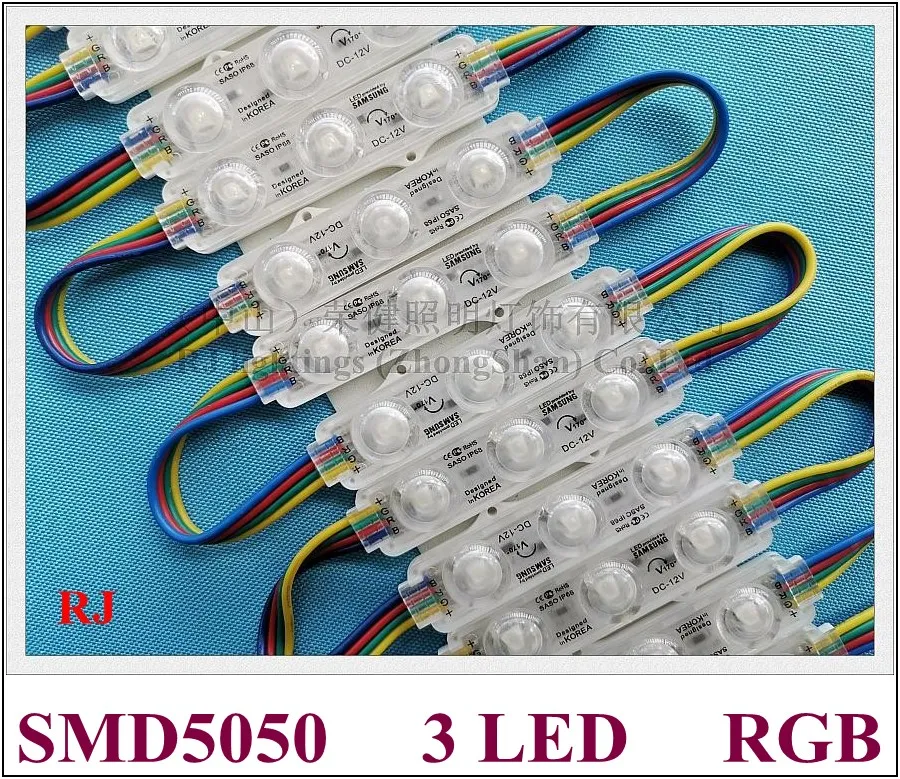 حقن مع عدسة RGB LED Module لرسالة قناة علامة SMD 5050 DC12V 0.72W 3 LED RGB IP64 Ultra Sonic Sealing 70mm x 18mm × 8mm