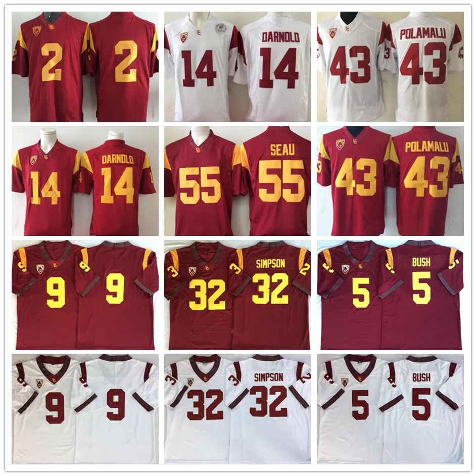 Uomini USC Trojans O.J Simpson Sam Darnold Reggie Bush Junior Seau Adoree Jackson Troy Polamalu JuJu Smith-Schuster College Football Jerseys