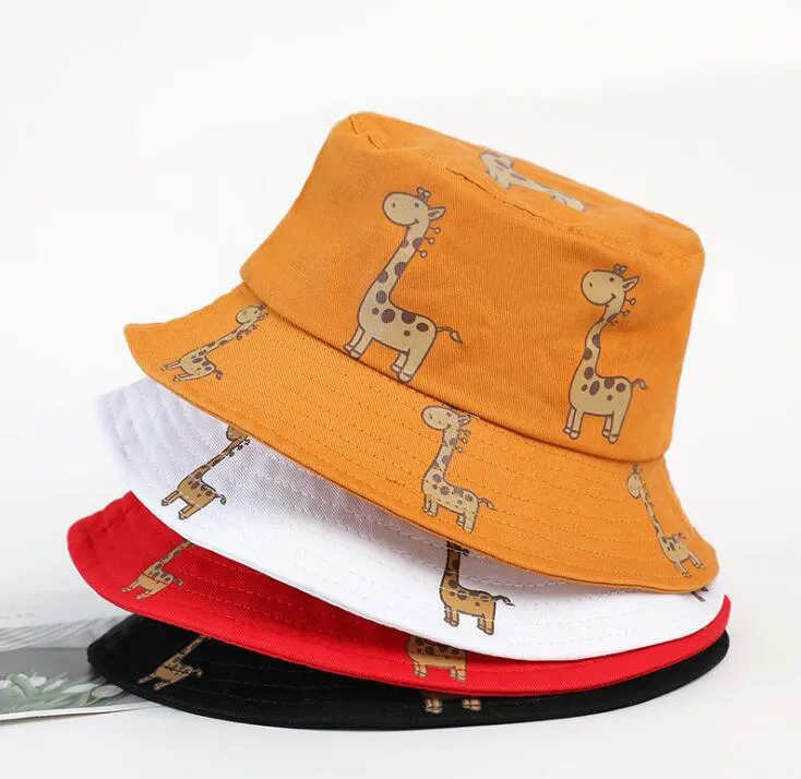 Wiosna Jesień Wiadro Dziecięce Kapelusze Kreskówki Giraffe Sun Hat Girls Boys Outdoor Beach Hat Camping Fishing Casual Panama Cap GD239