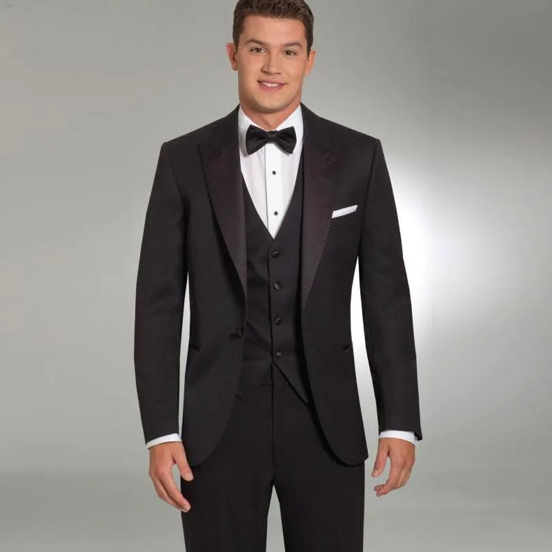 Klasik Tasarım Lacivert Damat smokin Tepe Yaka Bir Düğme Groomsmen Mens Düğün Popüler Man Blazer Suits (ceket + pantolon + Vest + Tie) 725 Suits