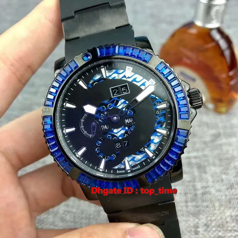 9 style New 45mm Marine Perpetual Calendar Automatic Mens Watch 333-92B3-3C/923 Black PVD Black Blue Dial Rubber Strap Gents Sports Watches