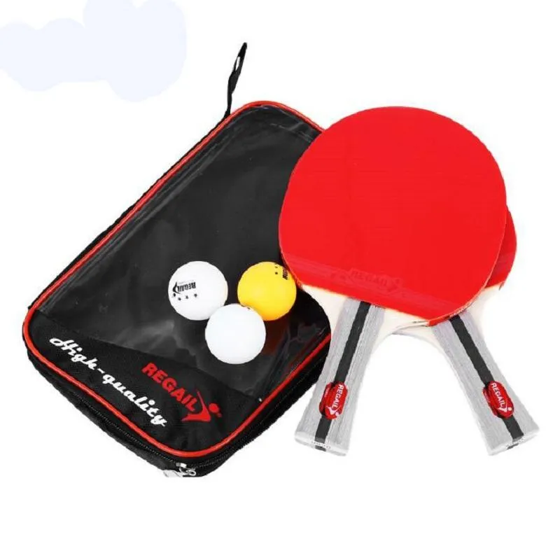 Venta al por mayor Tenis de mesa Raqueta de ping pong Dos sacudidas de mano Agarre Bat Paleta Tres bolas Punta ligera Mango pesado Raqueta de tenis de mesa Envío gratis