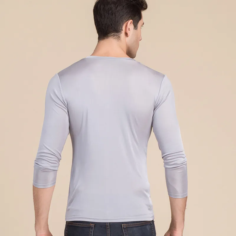 Warm Underwear Top Mens Pure Silk V Neck Long Sleeves Long Johns