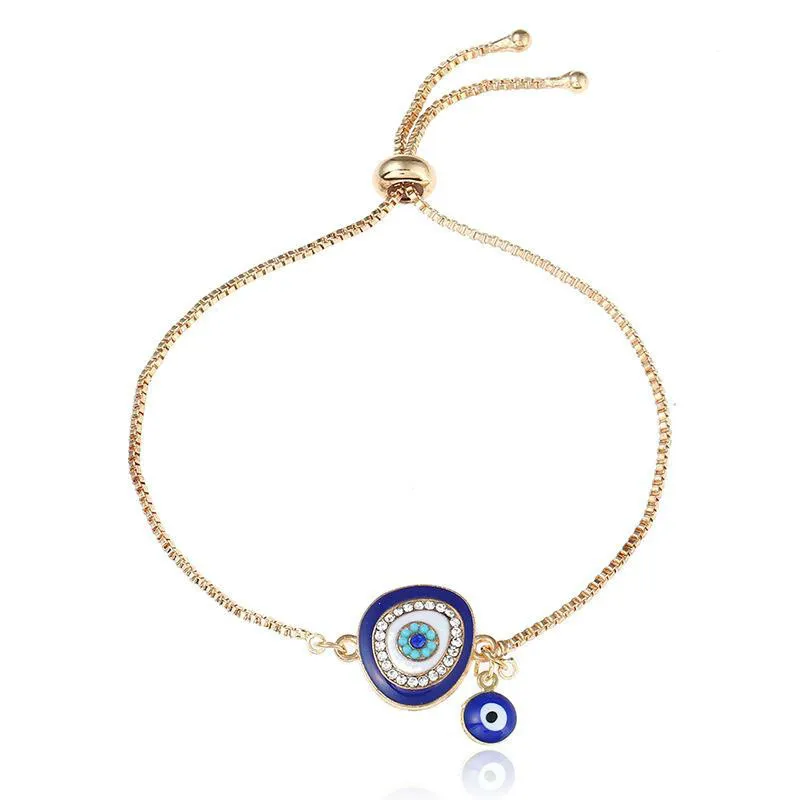 2019 Lage prijs Veel geluk Hamsa Hand Charm Blue Evil Eye Eye Bracelet Sieraden Turkije Fatima Handgemaakte gouden kleurenketen voor vrouwencadeau
