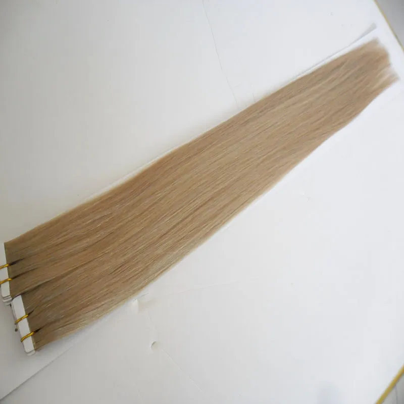 Dubbelhäftband i Human Hair Extensions 40 st Virgin Brasilianska Straight Hair Pu Skin Väftband i hårförlängningar 100g Gratis frakt