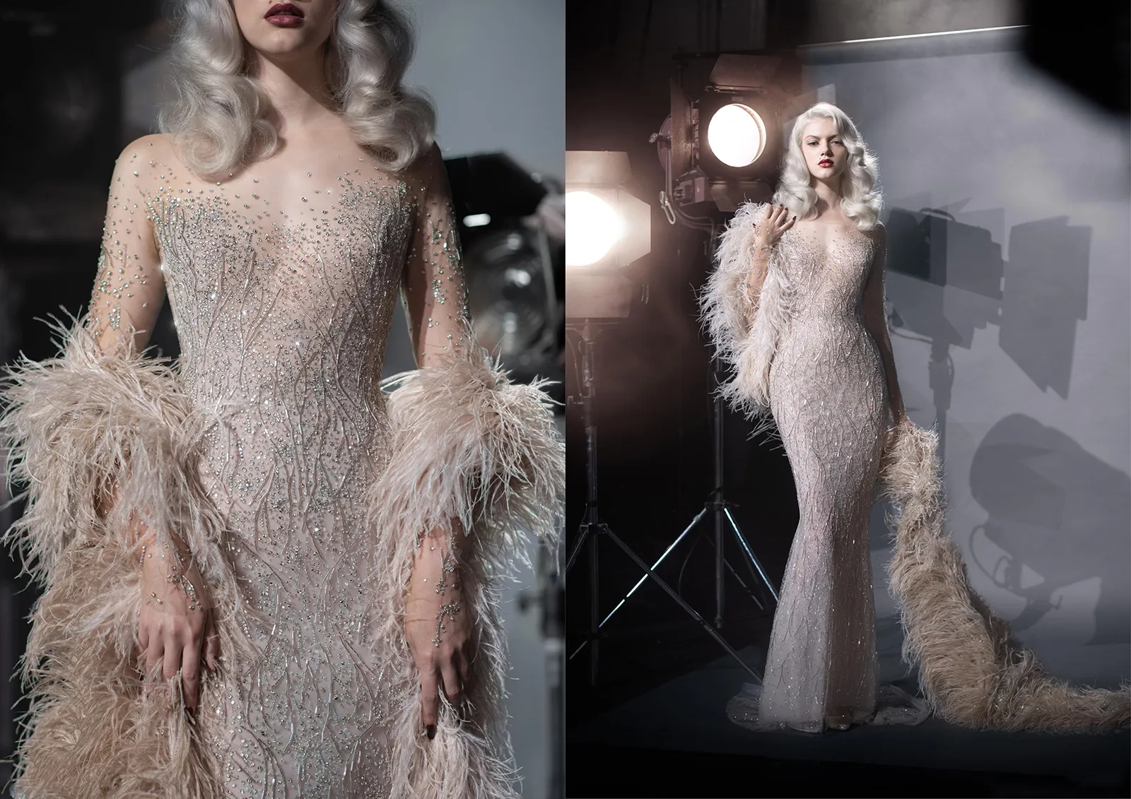 2020 Modeste Paolo Sebastian Jewel Manches Longues Sirène Robes De Soirée Dentelle Applique Cristal Robes Formelles Balayage Train Robe De Soirée