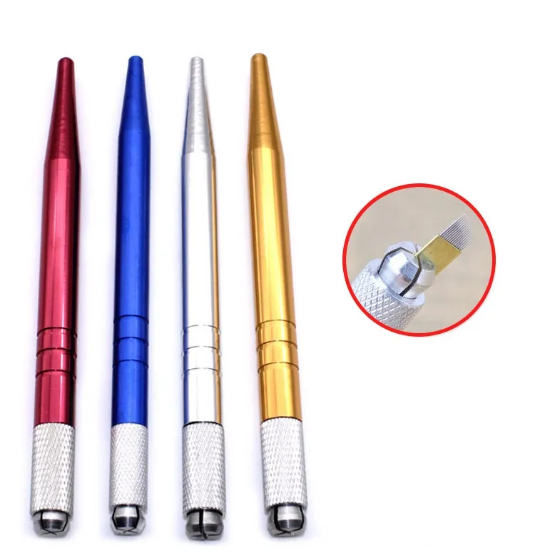 100Pcs Silver Aluminum alloy professional permanent makeup pen 3D embroidery makeup manual pen tattoo eyebrow microblade 4 colors