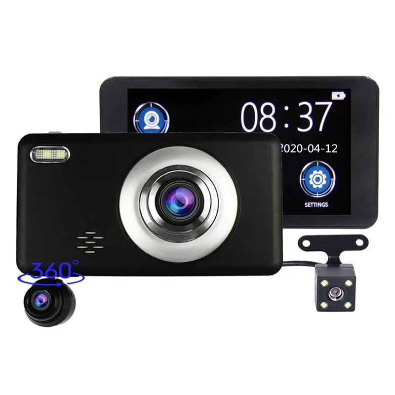 4 Touch Screen Car DVR 3 Cameras Dashcam Car Video Camcorder FHD 1080P
