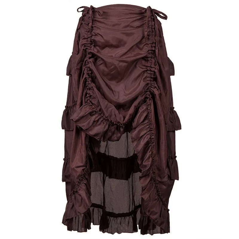 Falda retro de talla grande para mujer Falda gótica victoriana Steampunk Renacimiento con volantes Vintage Hi-lo Falda larga con gradas Falda de corsé de Navidad de Halloween