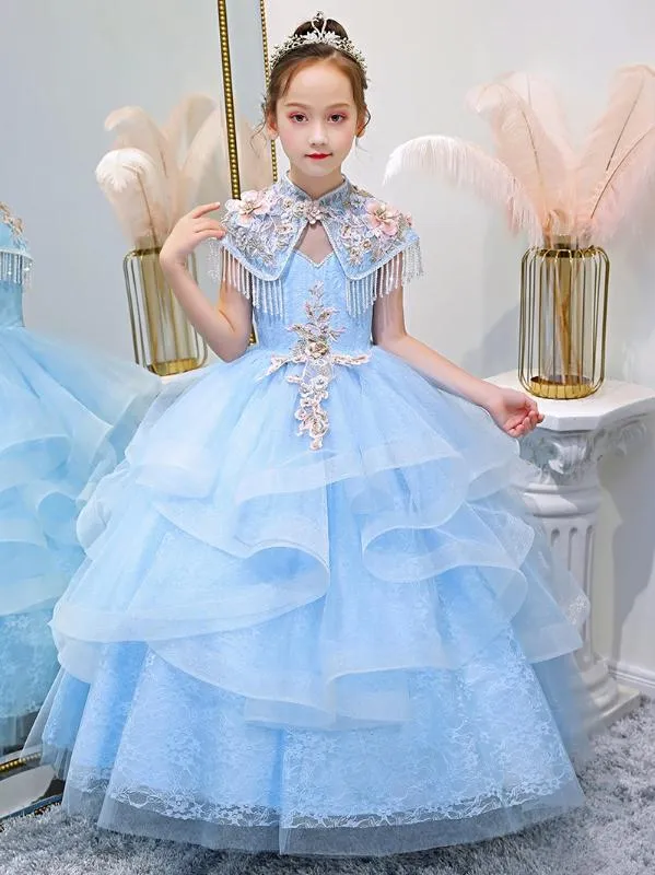 Girls Elsa Sequin Long Dress With Cape For Kids Ruffle Sleeve Dresses  Children Halloween Christmas Holiday Clothing 3-10 Yr Blue - Cosplay  Costumes - AliExpress