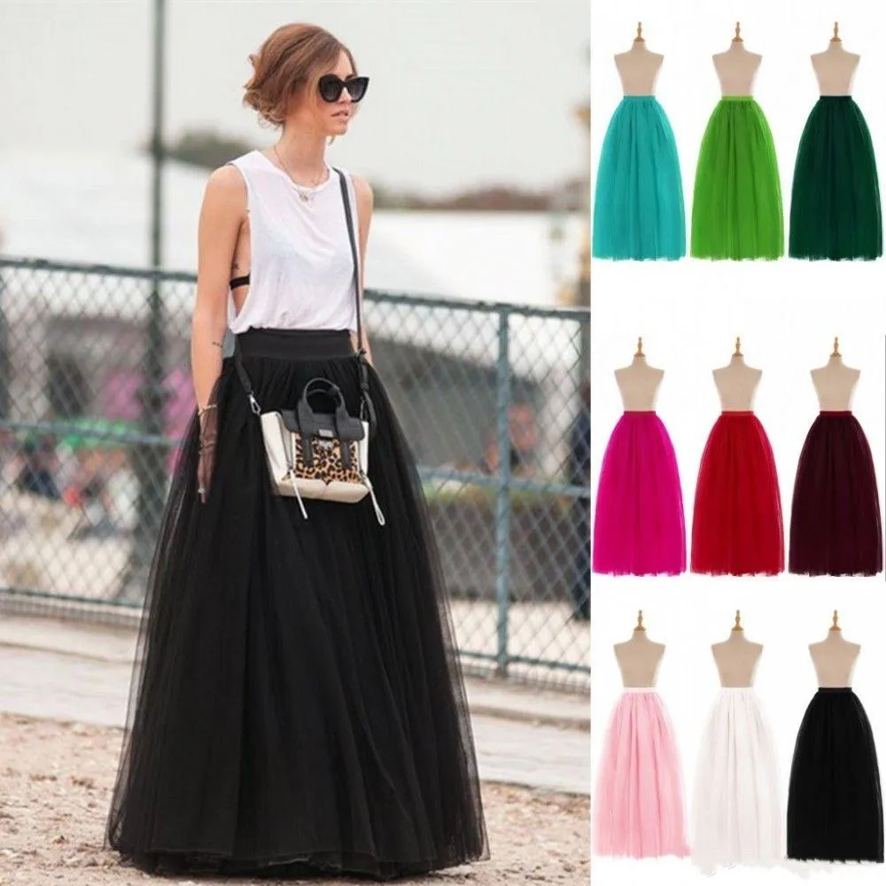 7 레이어 실제 이미지 바닥 길이 푹신한 롱 스커트 봄 여름 투투 스커트 A 라인 Pleated Tulle Skirts with 18 color CPA584