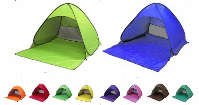 ホットセルビーチテントカラフルな超軽量折りたたみテントポップアップ自動オープンテントファミリー観光魚キャンプキャンプアンチ紫外線完全太陽色合い