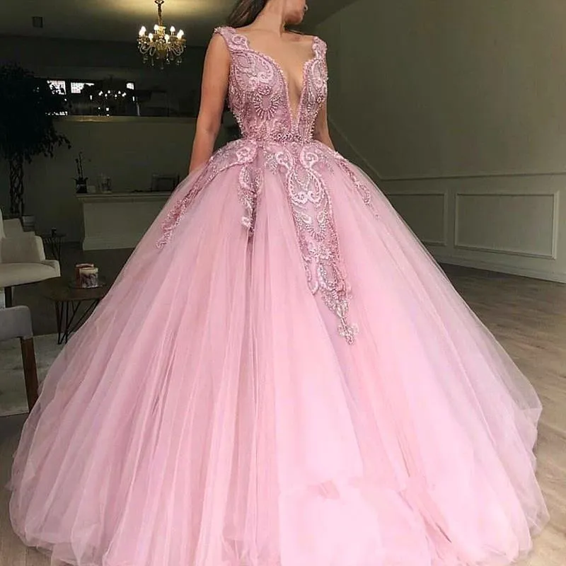 Certificado desagradable Explícito Rubor Rosa Quinceañera Vestidos De Tul Con Cuentas Apliques 2019 Piedras  Top Balón Vestido De Encaje Barrido Partido Del Tren Vestidos De Princesa  BC1266 De 229,54 € | DHgate