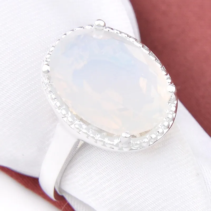 Luckyshine 12 Pcs/Lot Mother's Gift Hot Selling Unique charm classic Oval White Moonstone Gems 925 Silver Ring for Lovers' Gifts