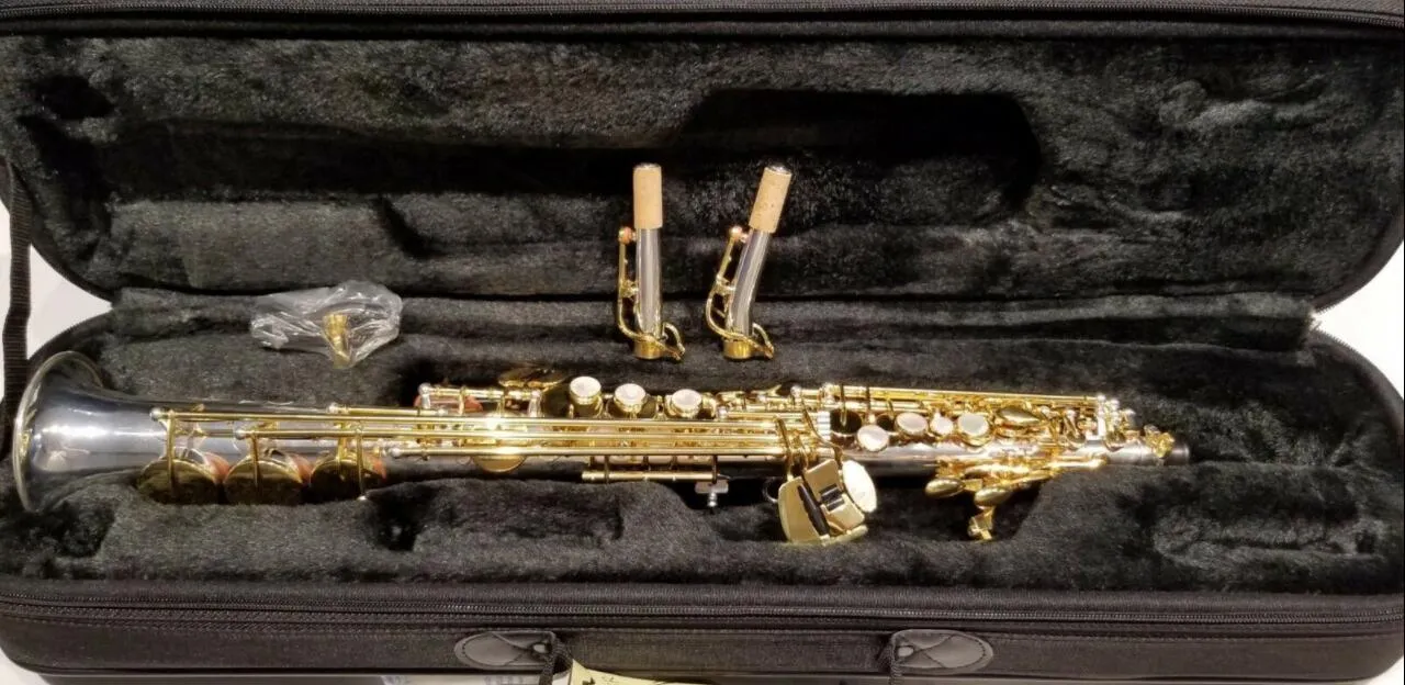 Jupiter Saxofone Soprano JSS -1100SG (níquel e ouro) chave elevado G com dois Neck transporte rápido