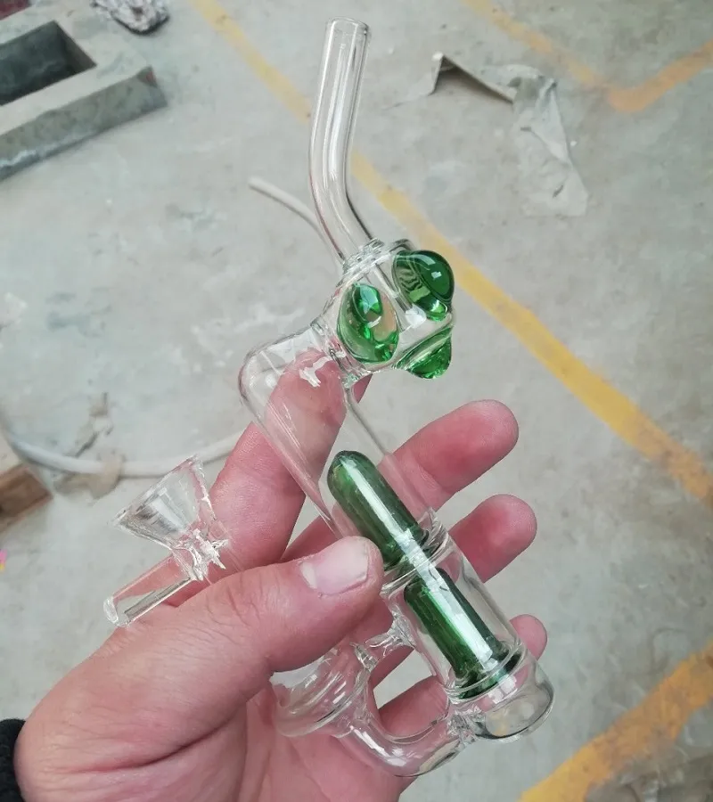 Unico bong in vetro doppio riciclatore Dab Rigs con giunto da 14 mm Bong in vetro per acqua Percolatore Heady Green Oil Rig Elica inebriante Beaker 2701