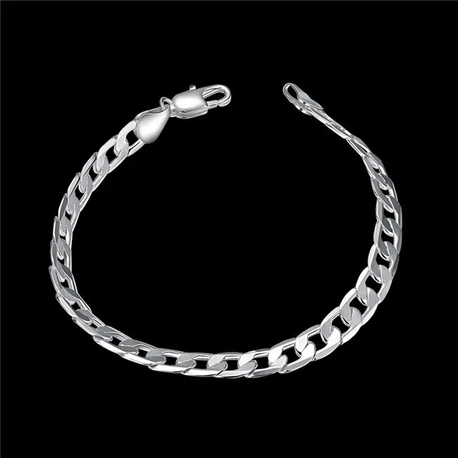 6m Flat Side Mäns 925 Silver Armband JSPB245, BEAST Present Män och Kvinnor Sterling Silver Plated Chain Link Armband