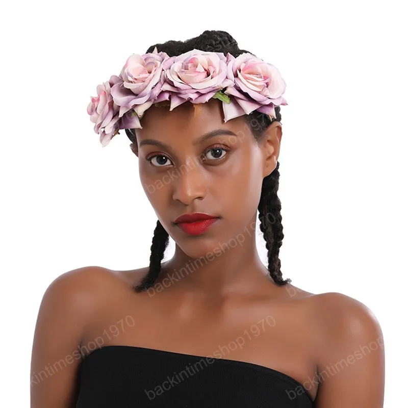 Fascia del fiore Boho tessuto Fiore Hairbands damigella d'onore Big Rose Ring capelli del cerchio Wedding Accessori per capelli sposa a fascia Cheveux