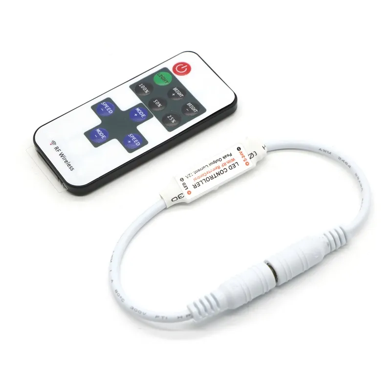 Mini LED Dimmer Controller – RF Wireless RC Dimmer Switch, DC 5-24V 12A, 11-Key Remote, 10 Brightness Levels & 8 Dynamic Modes, Single Channel