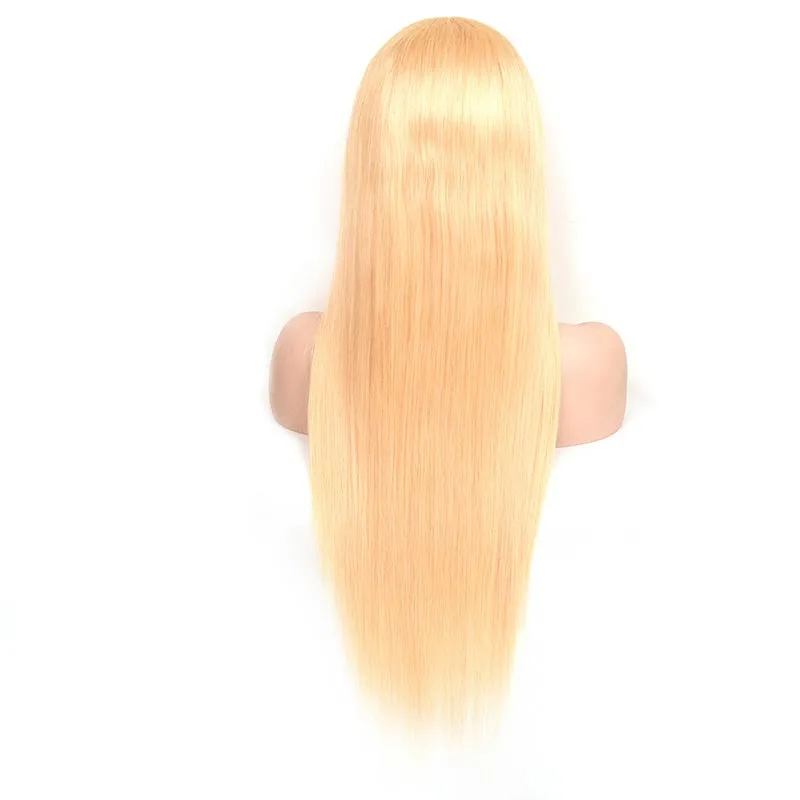 150% densitet full spets peruker blond färg silkeslen rak kroppsvåg peruansk mänsklig hårjusterbart band 613# yirubeauty 16-32inch201s
