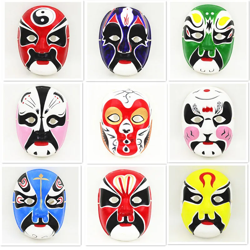 Masque ethnique de fête d'opéra de pékin, masques de mascarade pour hommes, décoration complète du visage en pâte à papier, artisanat chinois, vente en gros