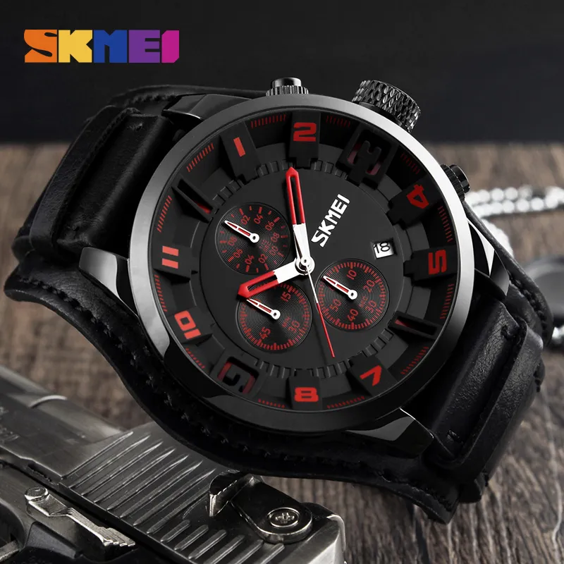 SKMEI New Fashion Sport Quartz Watches Men Luxury Business Leather Watch Waterproof Wristwatches Male Clock Relogio Masculino3398