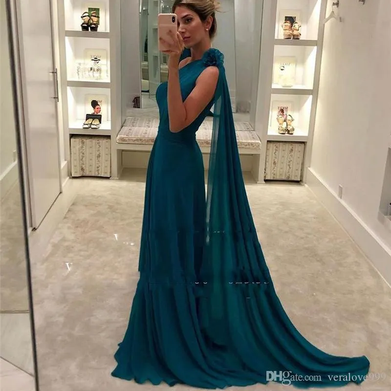 Plus Rozmiar Tanie Prom Dresses Linia Jedno ramię Proste Szyfonowe Vestidos de Fiesta de Noche Formalna Wieczorowa Party Suknia Elegancka Dress