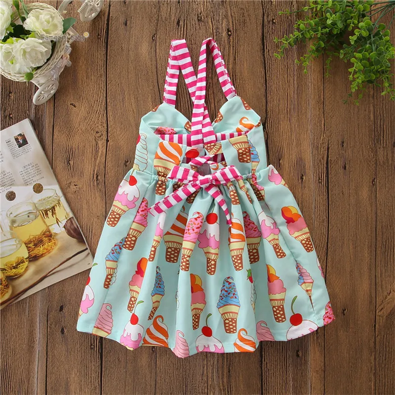 Kids Camisole Ice Cream Print Skirt Baby Girl Sling Backless Baby