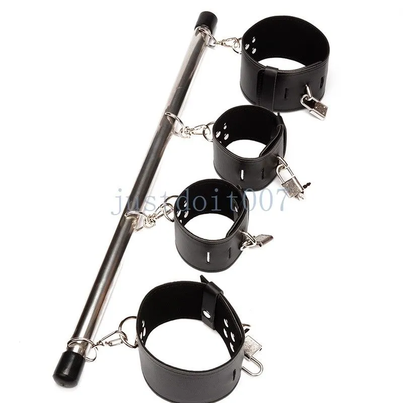 Låsbar bondage Hand + Ben Slave Spreader Bar Armband Ankel Manschettbegränsningar Toy # R76