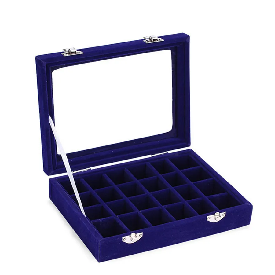 24 Grids Velvet Jewelry Box Rings Earrings Necklaces Makeup Holder Case