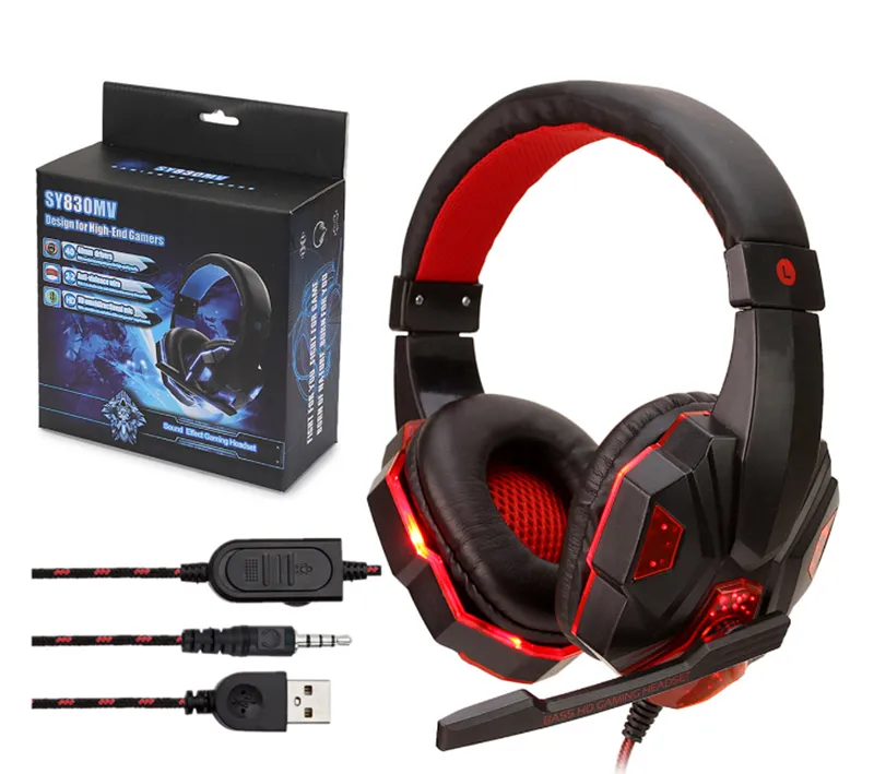 Prises 3,5 mm Câble USB LED Casque casque Casque filaire avec microphone pour ordinateur Sony PS4 PlayStation avec emballage de vente au détail