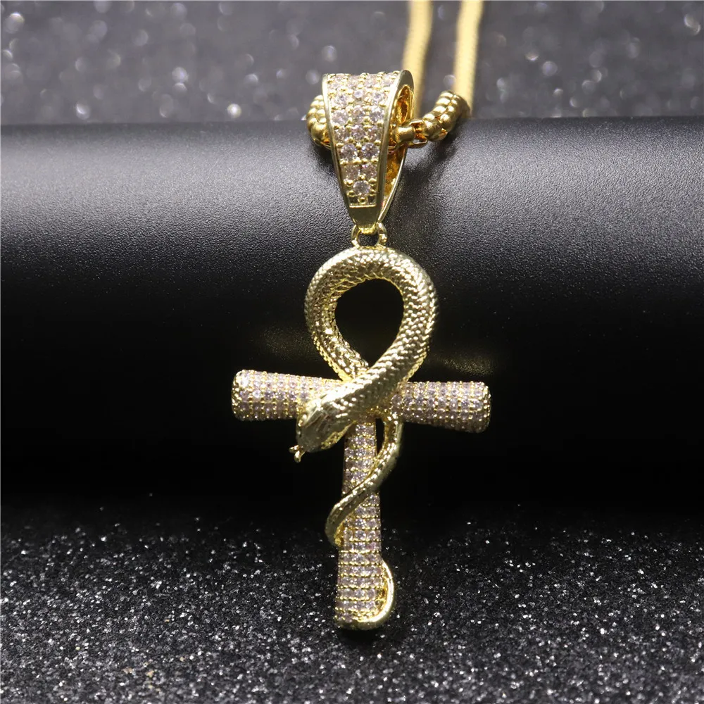 Mens Hip Hop Iced Out Ankh Cross Pendant Necklace With Snake In Pave Setting 2024 From Rocketer 20.8 DHgate.Com