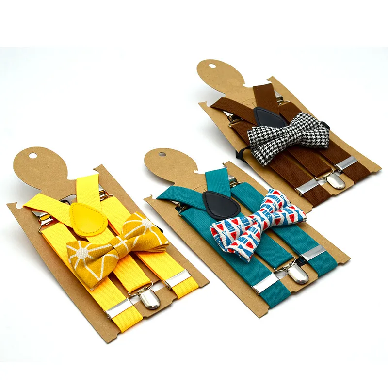 Children Adjustable Lattice Suspenders Fashion Baby Solid Colors Braces Kids Strap Clip With Colorful Bow Tie TTA1327