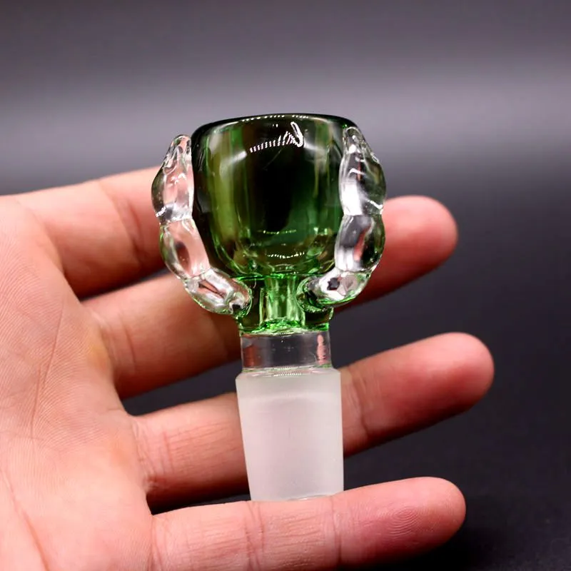 Tjock Dragon Claw Green Smoking Glass Bowl Hookahs Man eller Kvinna 14mm 18,8 mm Joint Bowls Water Pipes