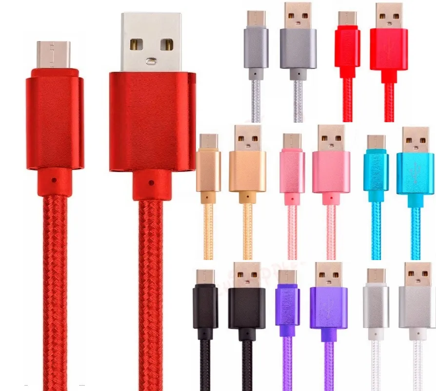 1M 2M 3 M Dikte Type C Kabel Nylon Lijn Metalen Plug Type-C USB-kabel voor Xiaomi 4c voor Samsung LG G5