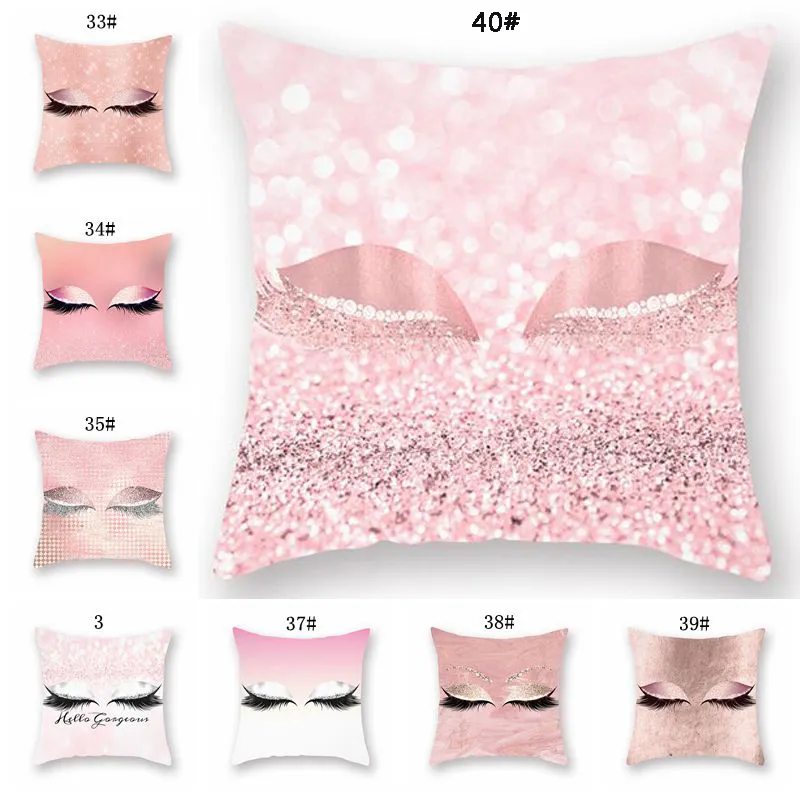 40 estilos Funda de almohada de pestañas Ojos de moda Funda de almohada para coche 18x18 Funda de almohada Hotel Piel de melocotón Sofá Funda de cojín Decoración del hogar DBC VT0598