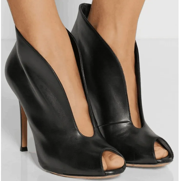 Kolnoo New Real-photos Women's High Heel Pumps V-neck Peep-toe Dress Shoes Career Office Fashion Stiletto Evening Shoes D183