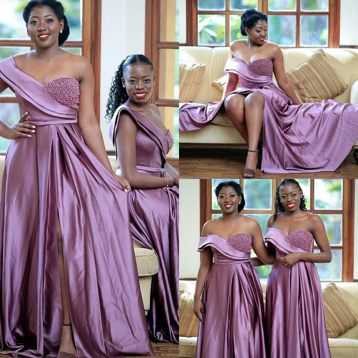 Plus Size Purple Satin Bridesmaid Dresses Off The Shoulder Ruffles — free download