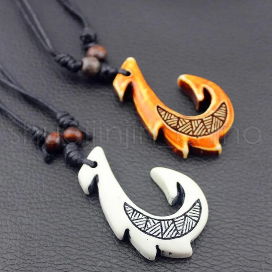 Maori Fish Hook Pendant Necklace Fashion Bone Imitation Neck Chain