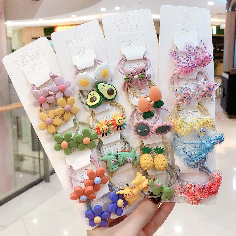 3/6/10Pcs/20Pcs/Set Cute Cartoon Animals Fruit Elastic baby girl hairclips Scrunchies Ponytail Holder Headbands for Kids Hair Accessories