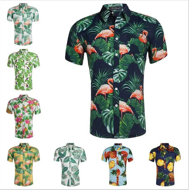 Försäljning sommar hawaiian strand stil 3d grafisk jul flamingo blommiga män print casual tröjor aloha semester beach toppskjortor 5pcs / mycket